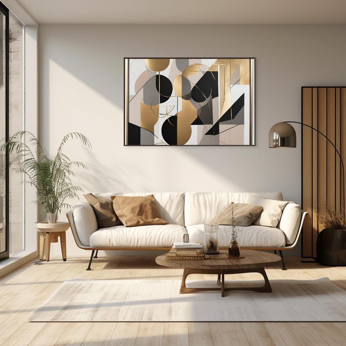 Abstract Geometric Circles Black Gold Gray Modern Shapes Wall Art - Image 4