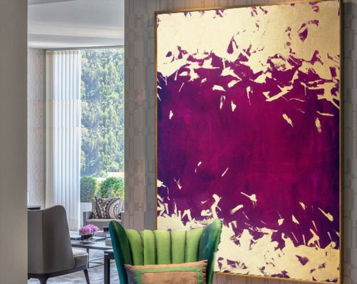 Gold Leaf Purple Abstract Wall Art Print, Large - Image 2