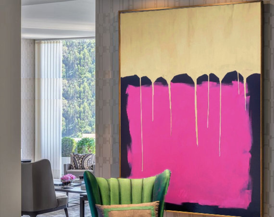 Abstract Oil Painting, Gold and Pink Wall Art Print