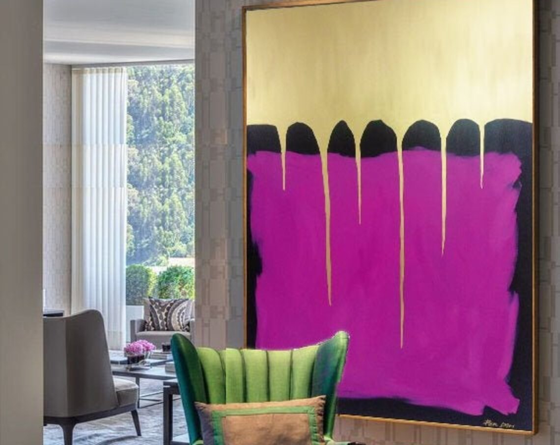 Abstract Gold and Purple Oil Painting, Art Print