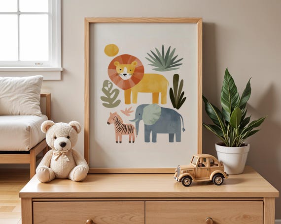 Safari Nursery Wall Art Matisse Inspired Jungle Animal Poster Lion Elephant Zebra Canvas Print Kids Room Decor