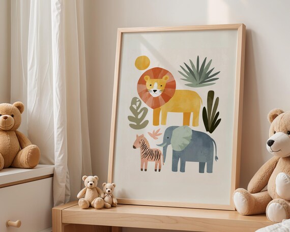 Matisse Safari Nursery Lion Elephant Zebra Kids Room Art Wall Print
