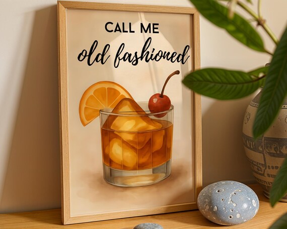 Call Me Old Fashioned Cocktail Illustration Vintage Bar Poster
