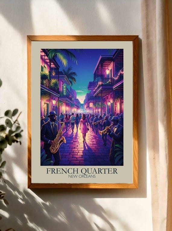 New Orleans Jazz Poster Vintage French Quarter Travel Art