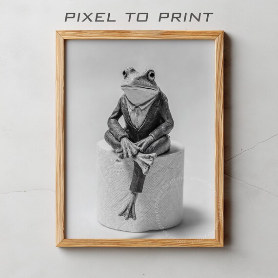 Frog Bathroom Art Dapper Frog Sitting On Toilet Paper Poster