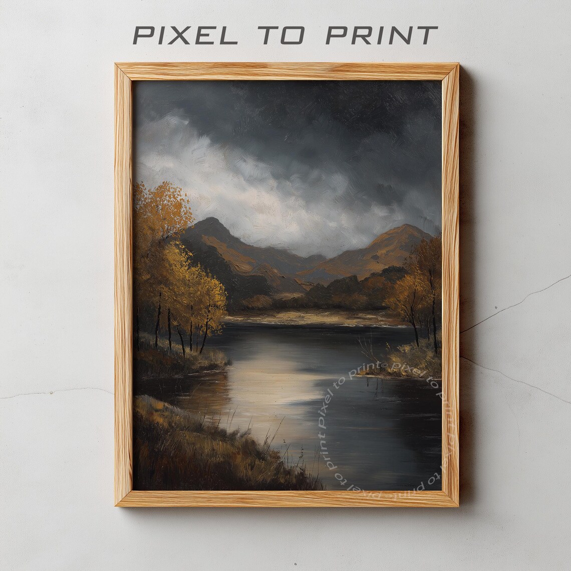 Moody Dark Autumn Lake Vintage Landscape Oil Painting Poster