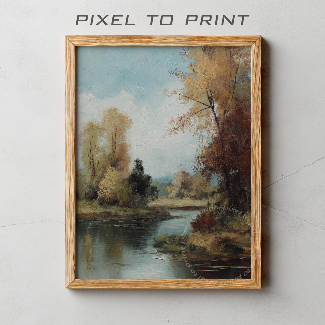 Vintage Autumn Lake Landscape Fall Wall Art Muted Rustic Farmhouse Decor