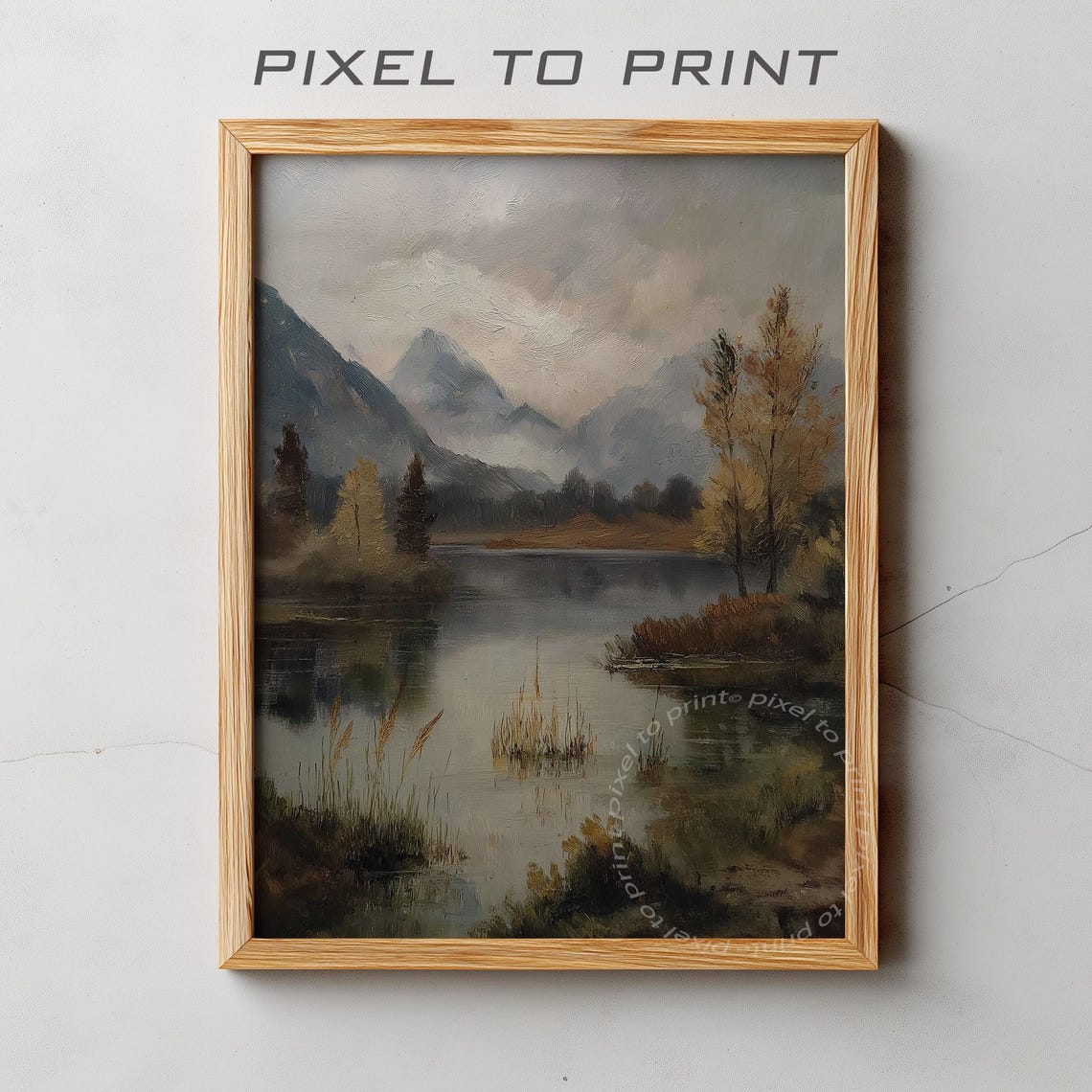 Vintage Autumn Lake Landscape Fall Wall Art Muted Rustic Farmhouse Decor