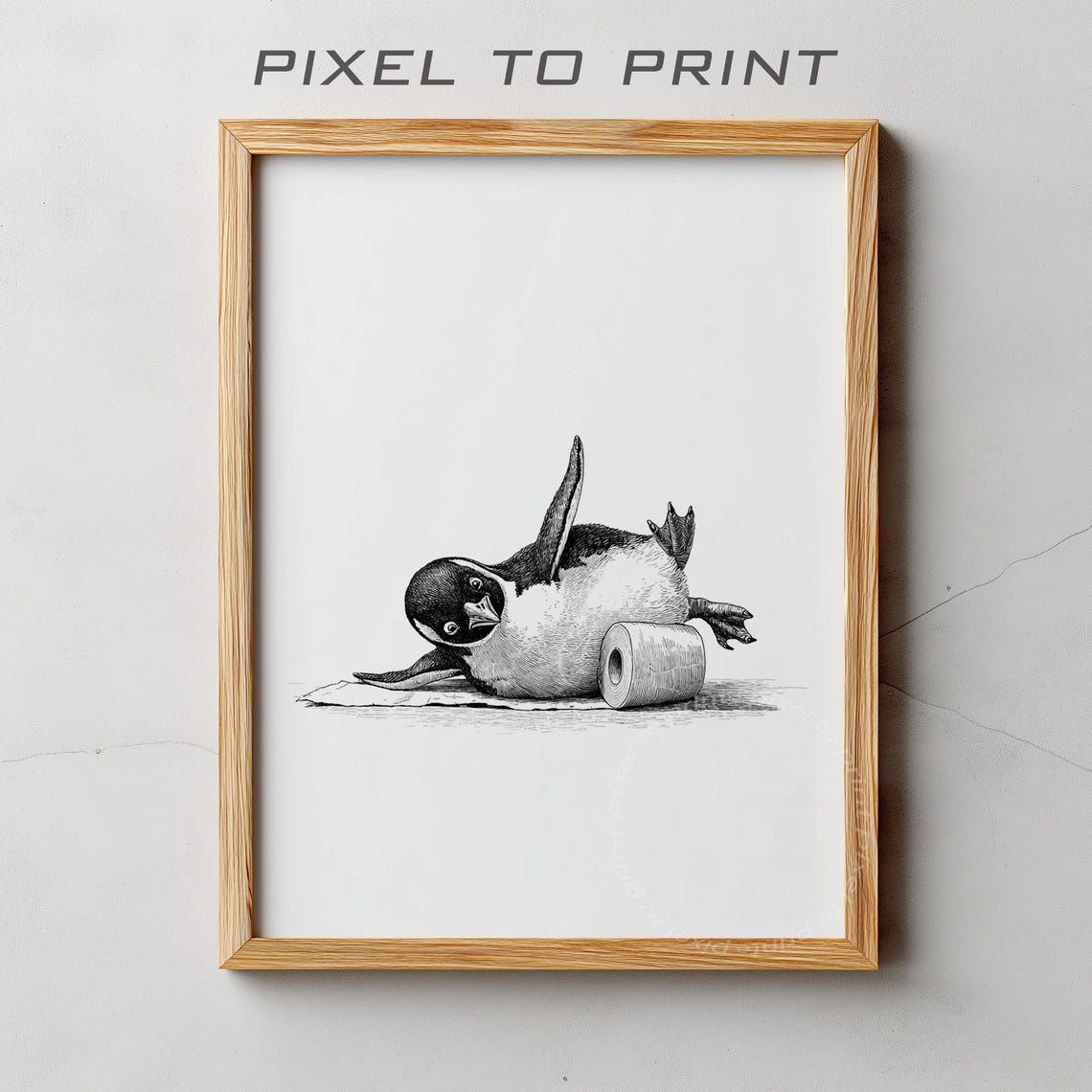 Funny Penguin Falling With Toilet Paper Bathroom Sketch Poster