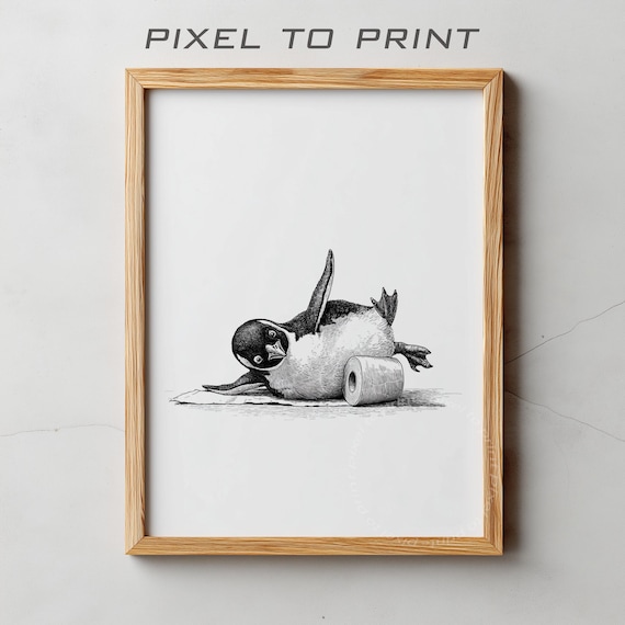 Funny Penguin Falling With Toilet Paper Bathroom Sketch Poster