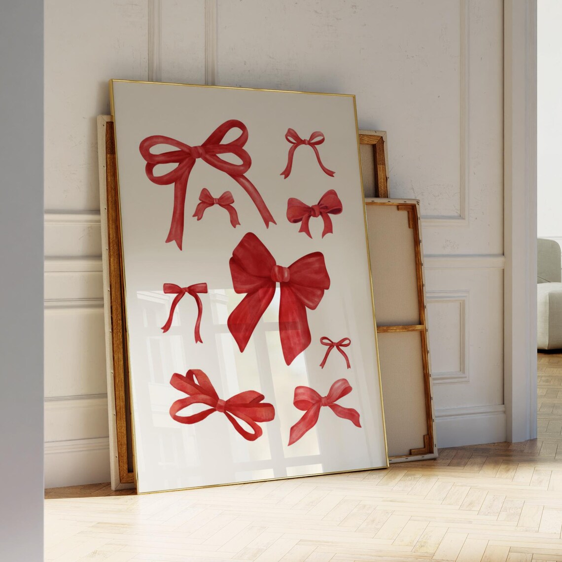 Red Watercolor Bow Collage Bold Chic Coquette Girly Wall Art - Image 3