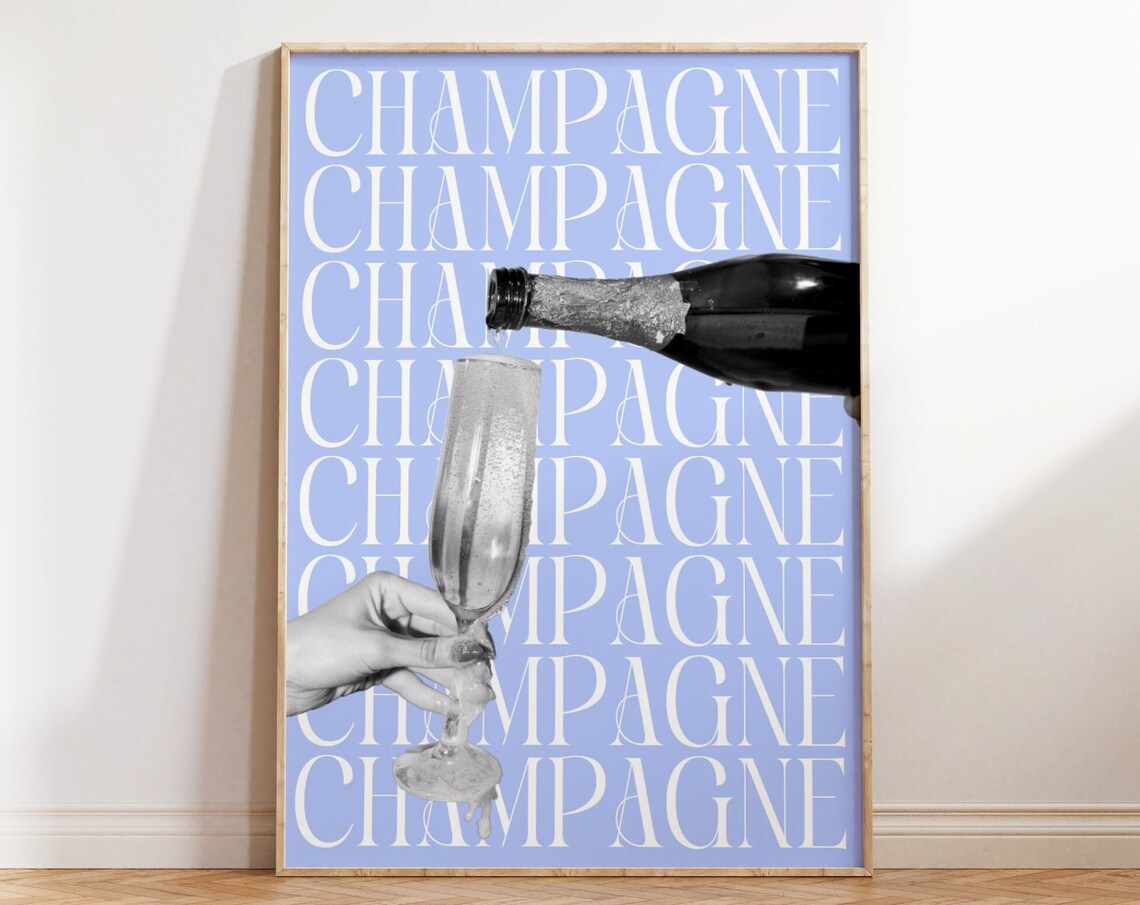 Blue Champagne Typography Quote Chic Coastal Bar Cart Wall Art - Image 4