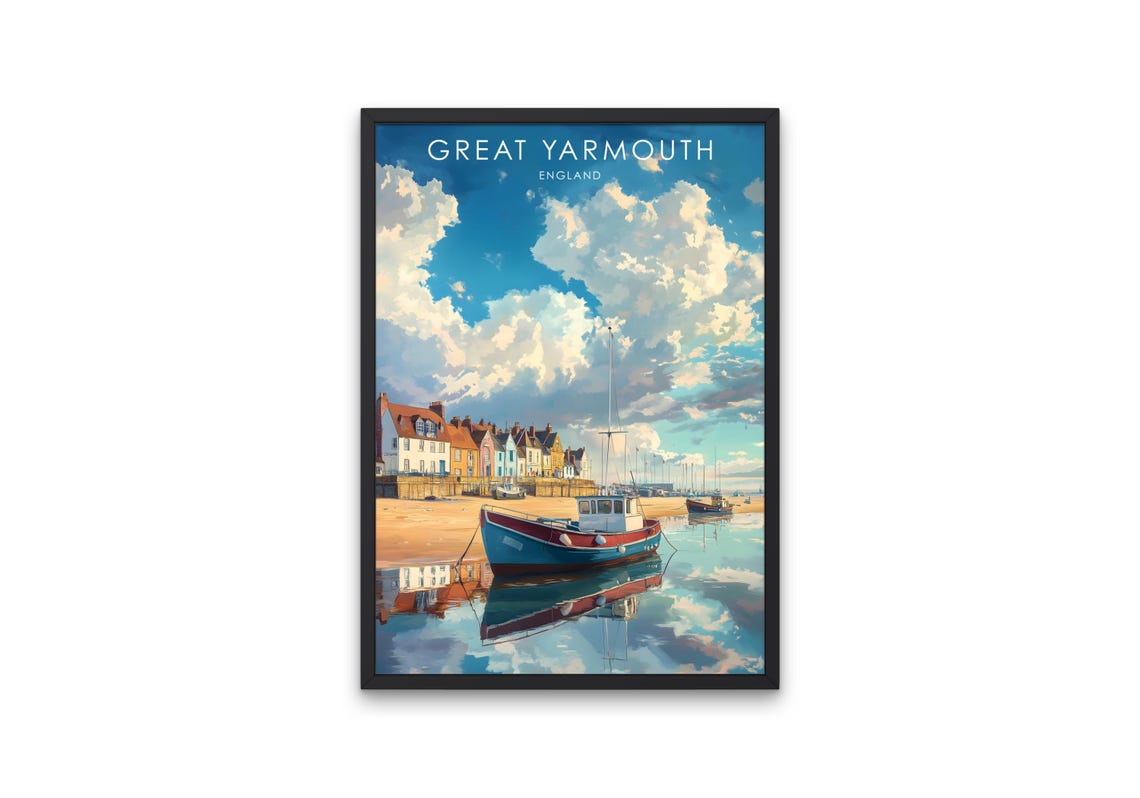 Great Yarmouth Travel Print England Wall Decor Great Yarmouth Poster Uk Coastal Art England Travel Prints Great Yarmouth Art Print