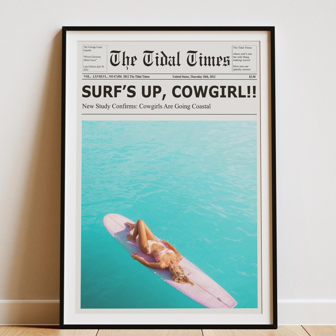 Surfs Up Cowgirl, Retro Vintage Bar Cart Poster