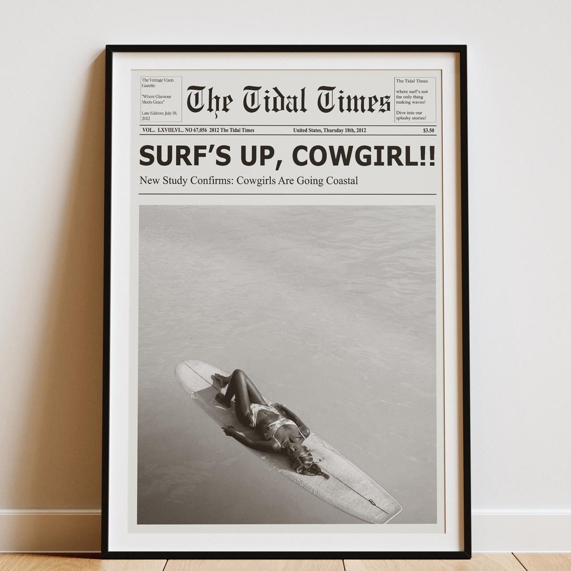 Surfs Up Cowgirl, Retro Vintage Western Beach Poster
