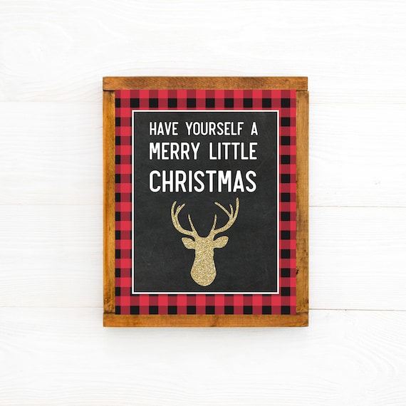 Have Yourself a Merry Little Christmas Buffalo Plaid Gold Reindeer Poster