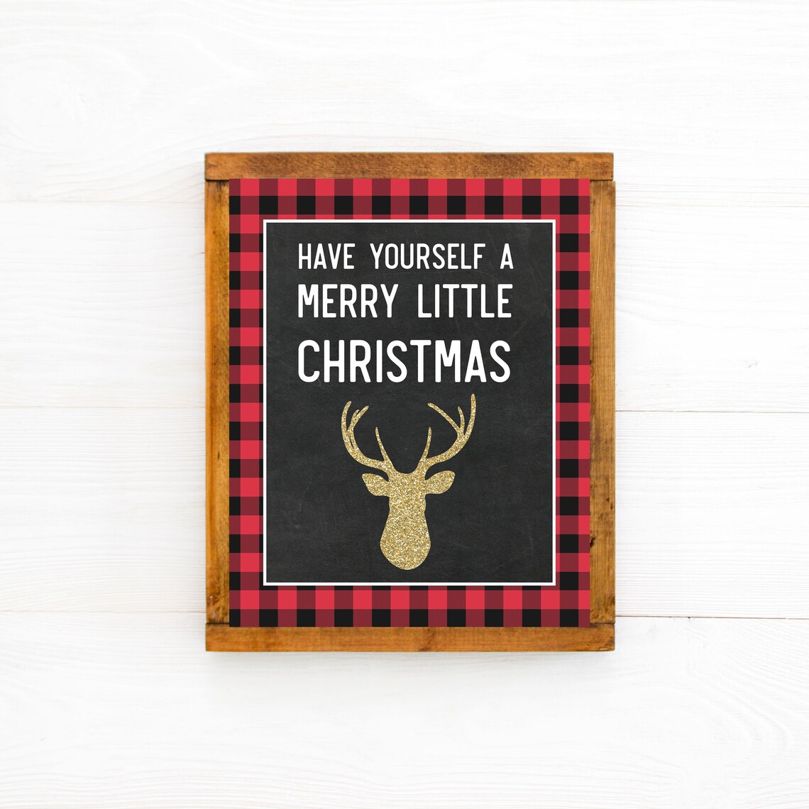 Have Yourself a Merry Little Christmas Buffalo Plaid Gold Reindeer Poster