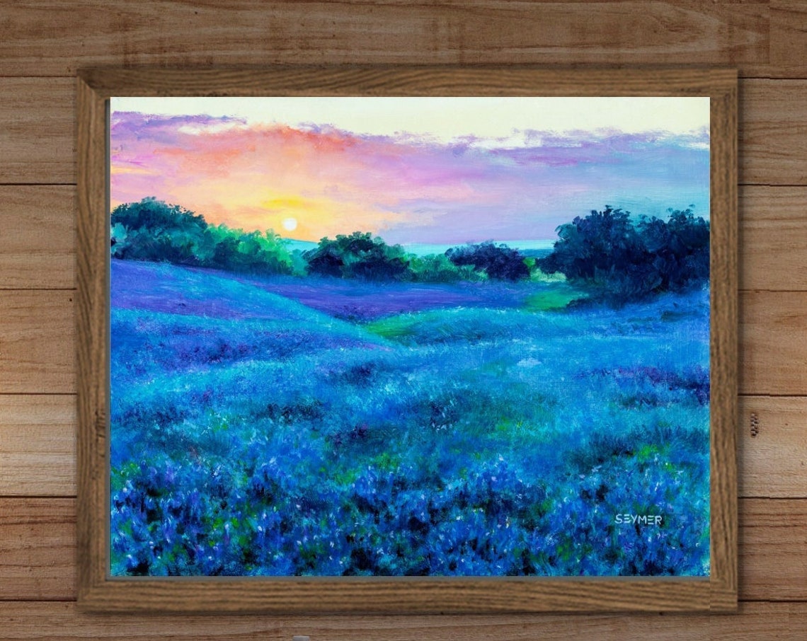 Texas Bluebonnet Field at Sunset in Vibrant Spring Colors Poster - Image 3