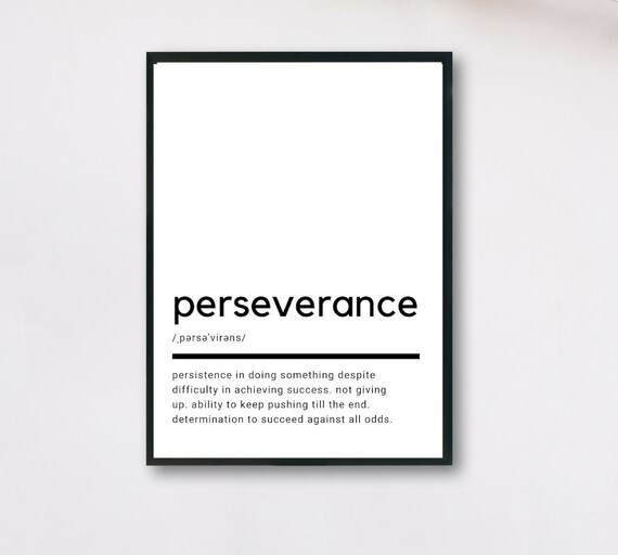 Perseverance Definition Minimalist Typography Motivational Quote Wall Art