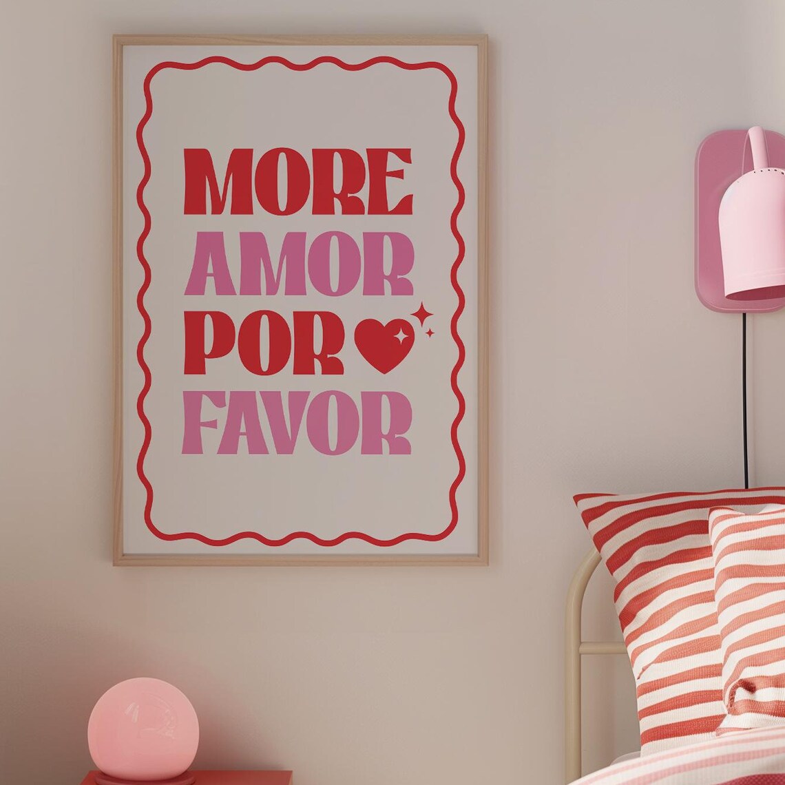 More Amor Por Favor Bold Retro Spanish Romantic Love Quote Poster