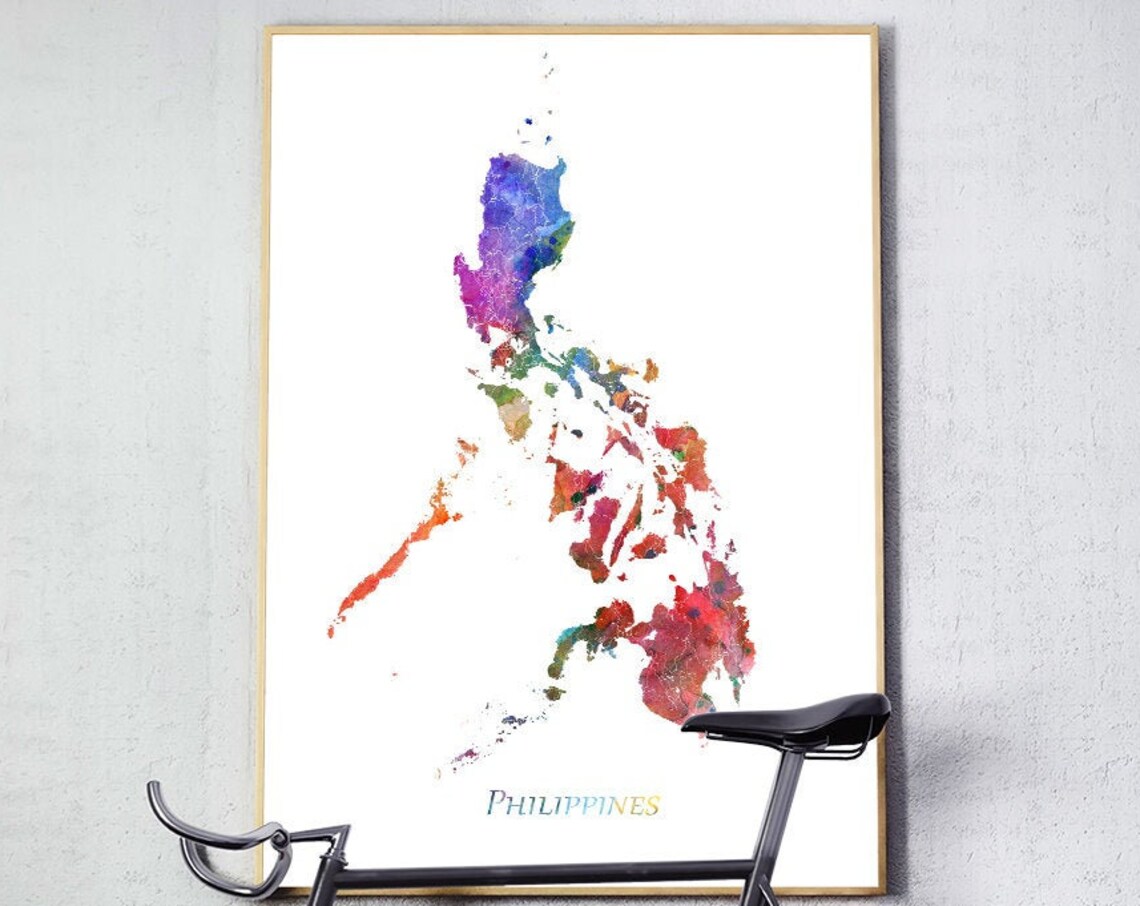 Philippines Map Watercolor Poster, Travel Poster