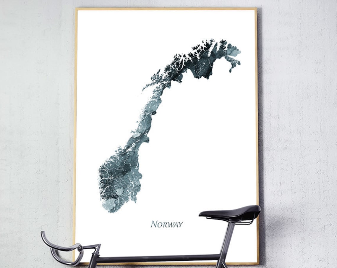 Norway Map Print, Watercolor Travel Poster