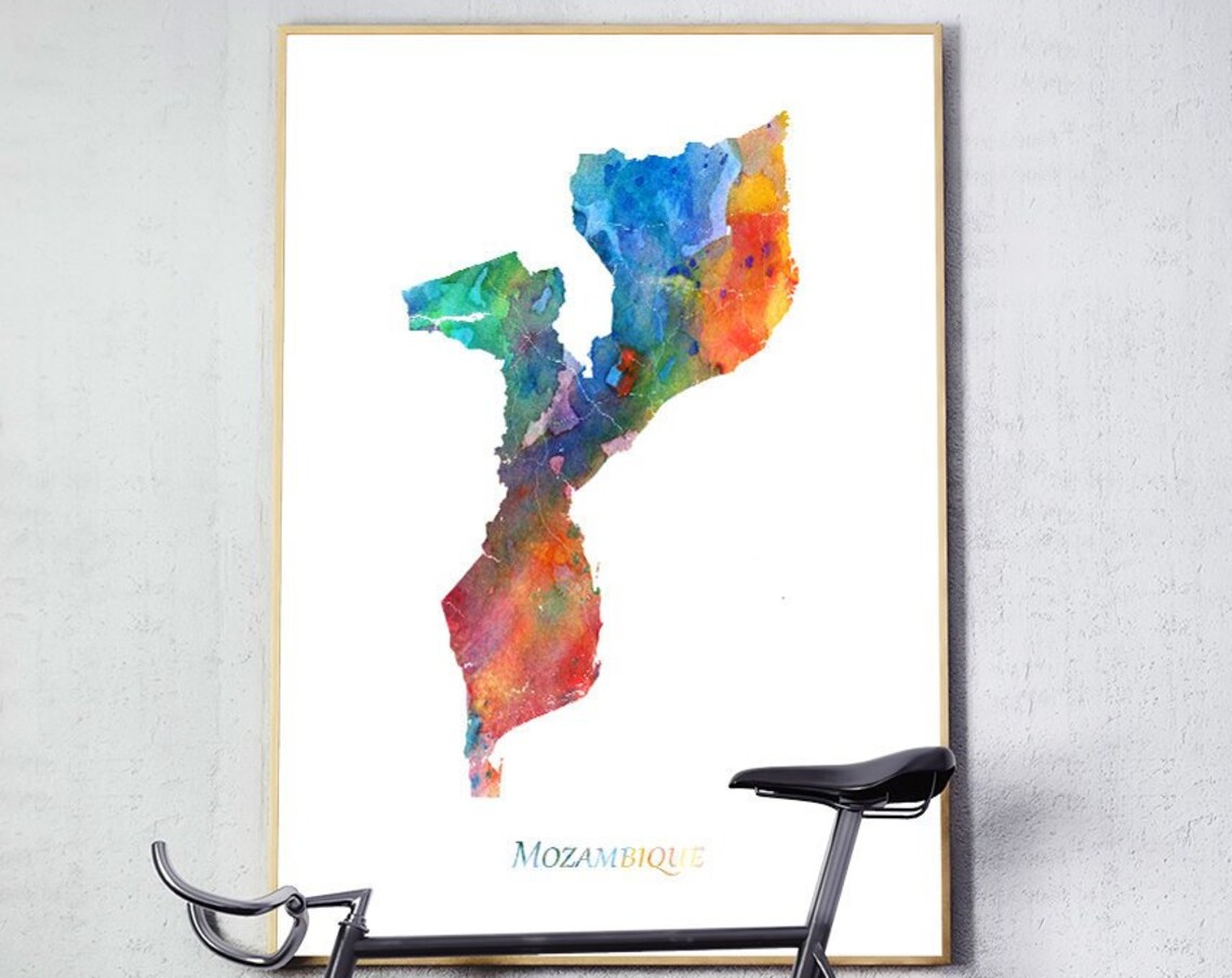 Mozambique Map Watercolor Painting Art Print