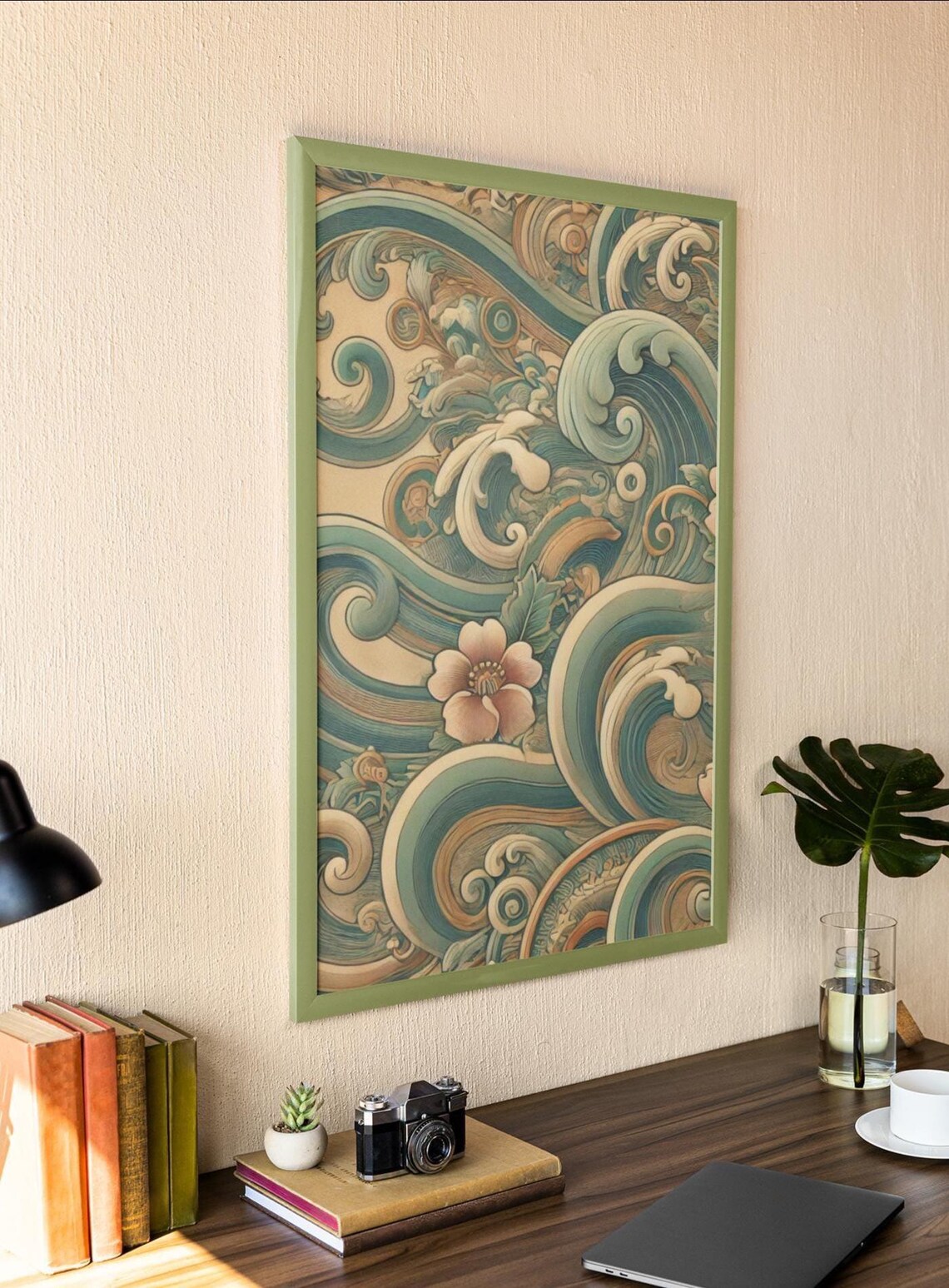 Floral Ocean Wave, Japanese Inspired Line Art - Image 3