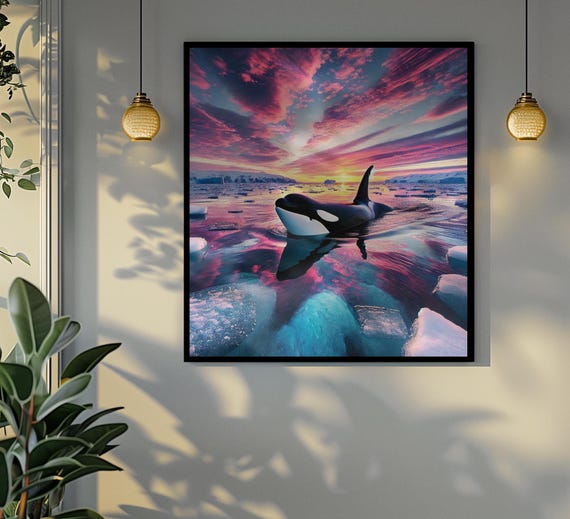 Orca Wall Art, Antarctic Sunset Poster