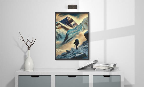 Mount Everest Wall Art Hiking Adventure Print Mountain Climber Snowy Peak Landscape Decor