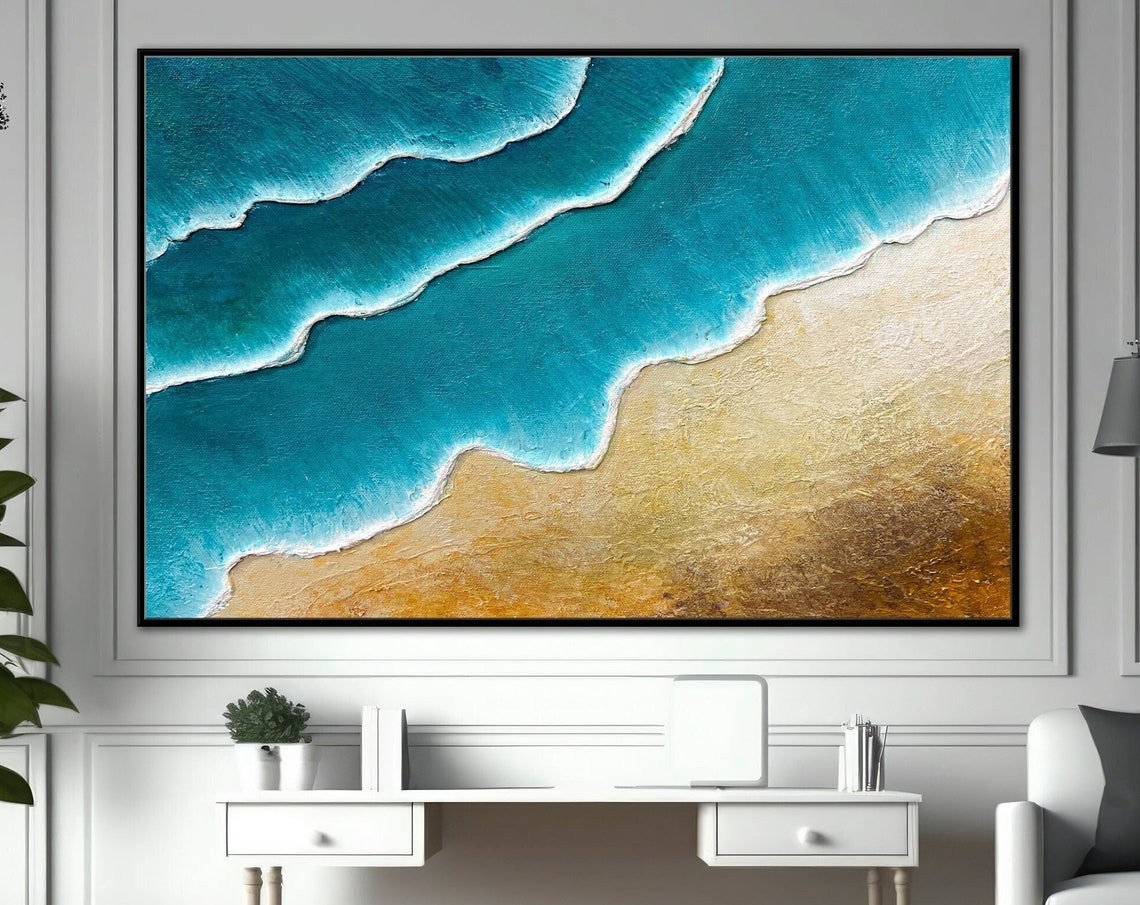 Turquoise Waves Golden Sand Aerial Beach Abstract Wall Poster