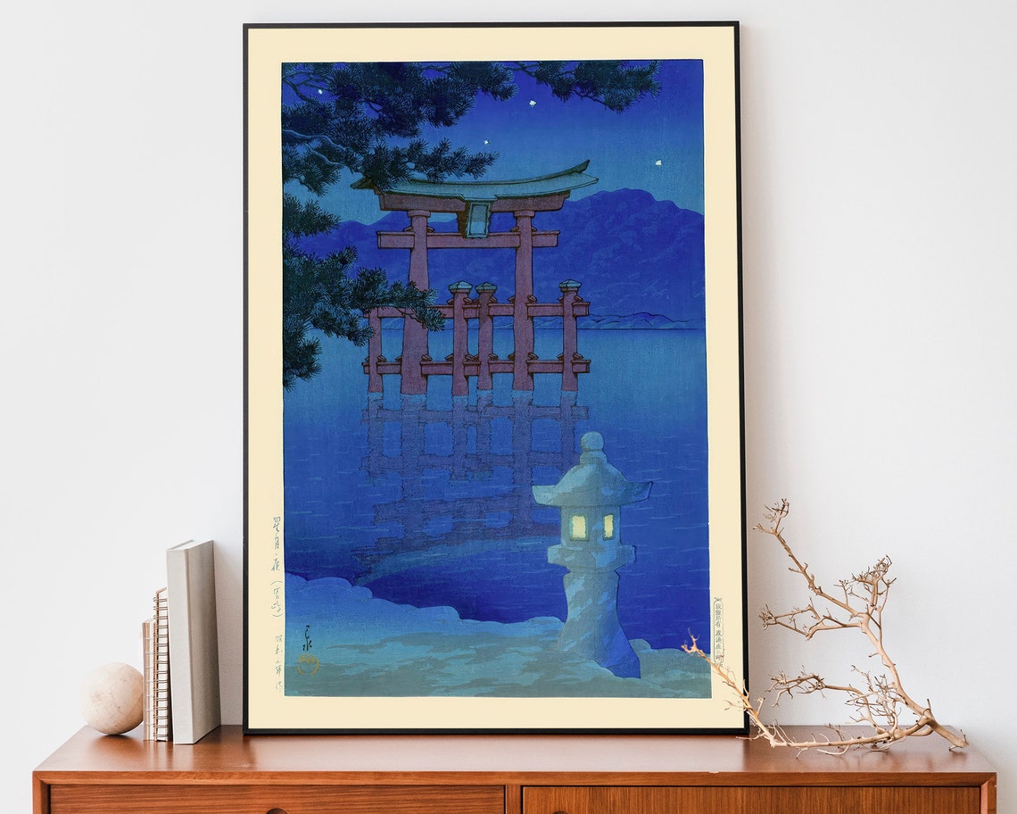 Itsukushima Floating Torii Gate Starry Night Miyajima Woodblock Poster