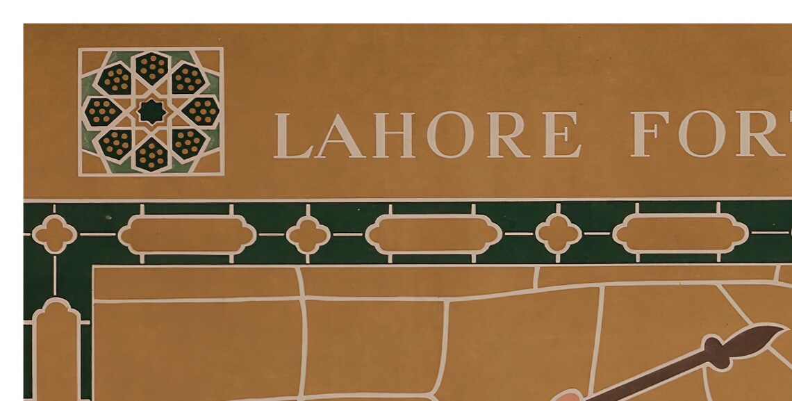 Lahore Fort Pakistan Vintage Mughal Mosaic Horseman Travel Poster - Image 2