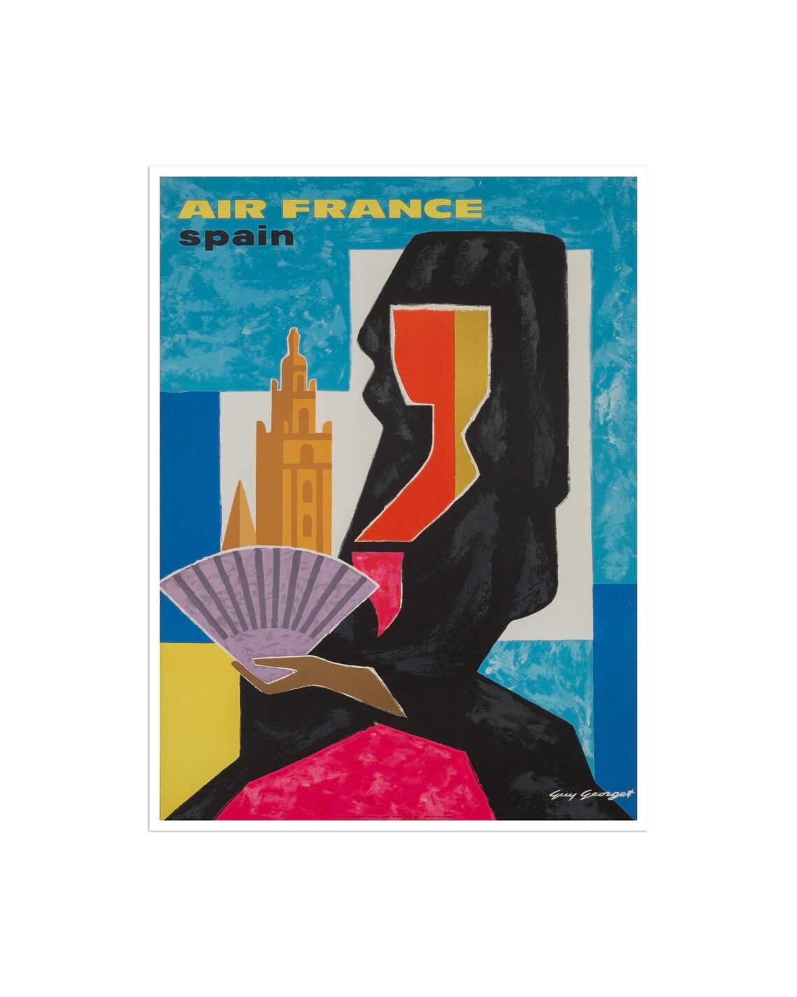 Spain Air France Guy Georget Black Mantilla Fan Modernist Poster