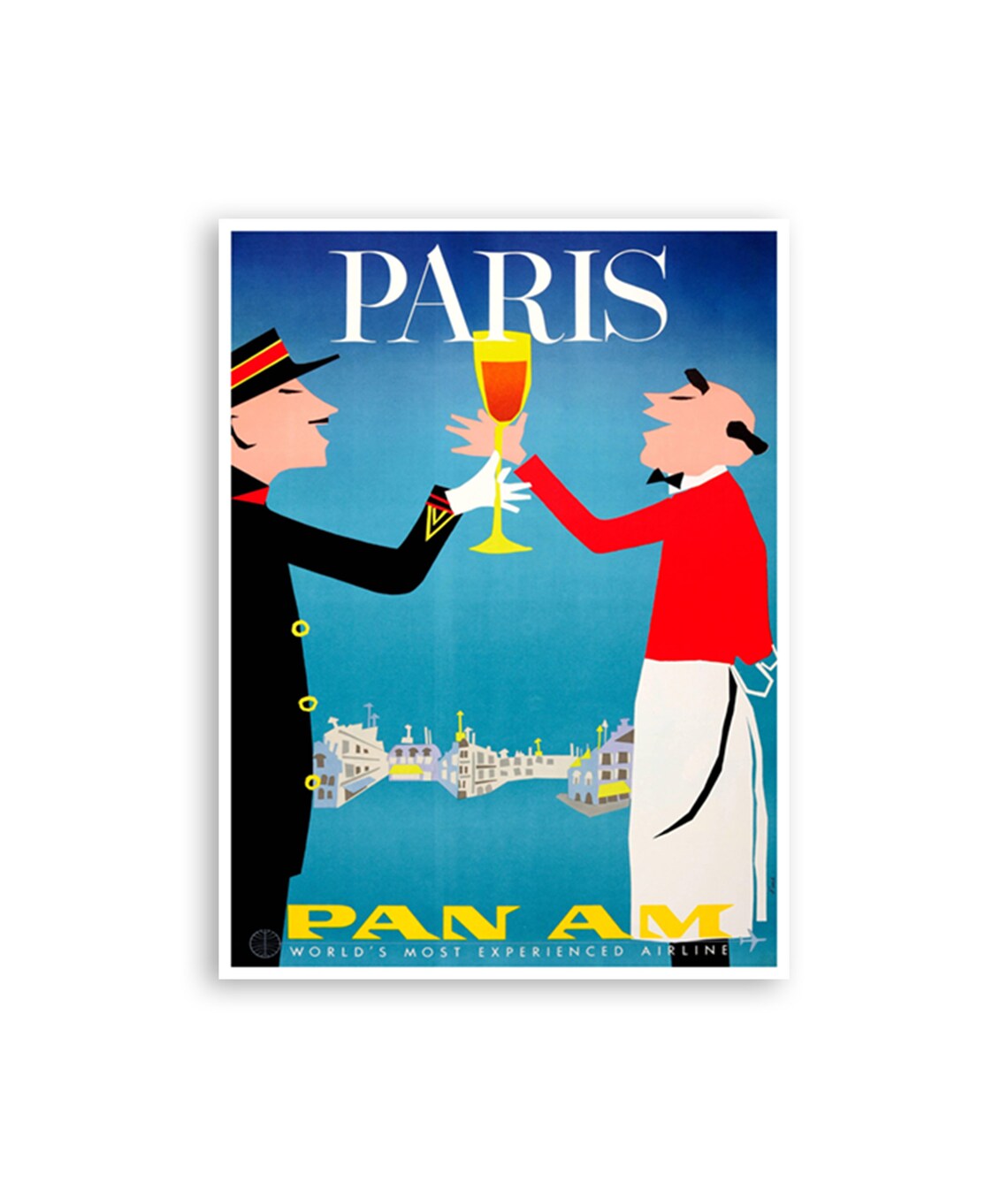 Paris Pan Am Champagne Toast Waiter Vintage Airline Poster Art