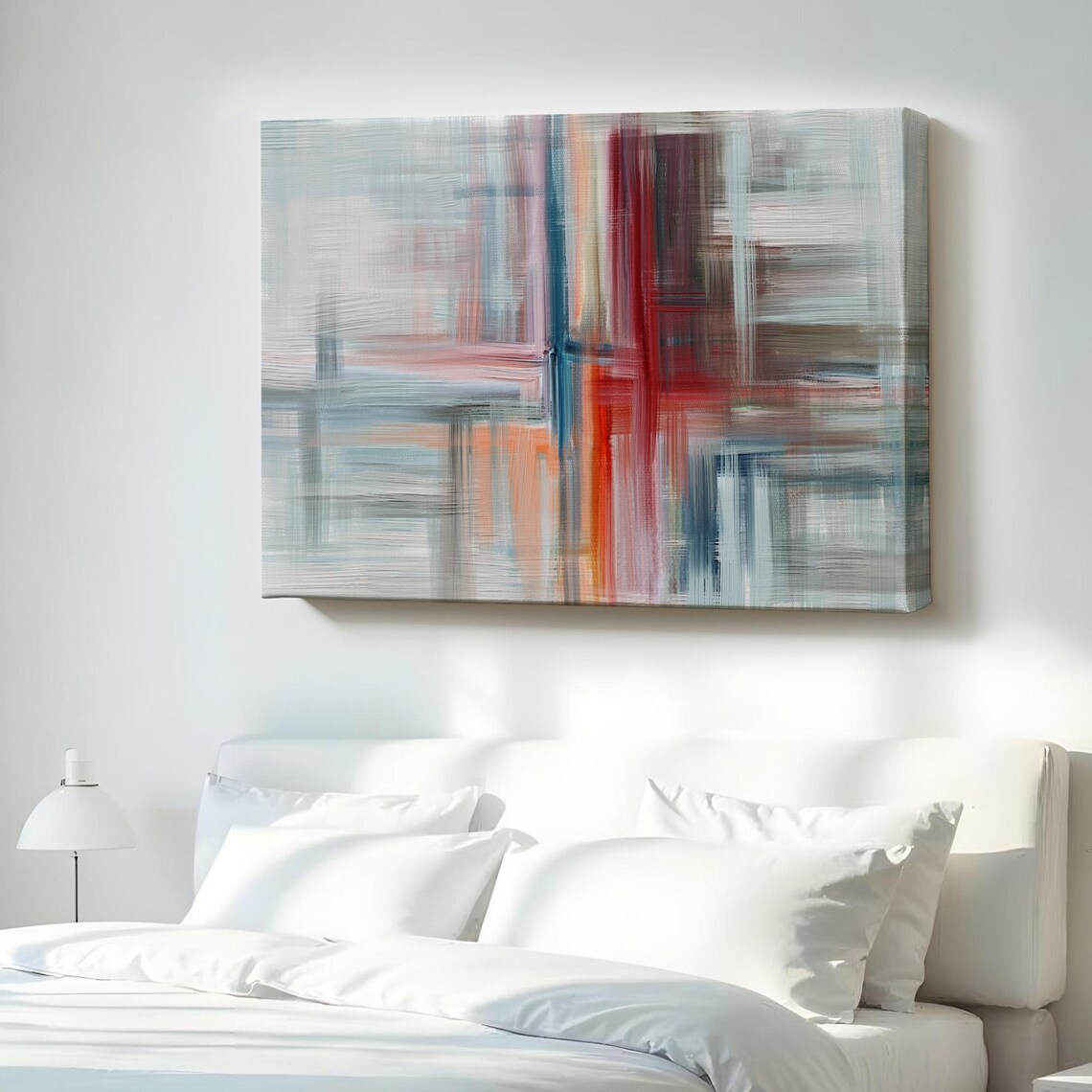 Abstract Brush Strokes Painting Gray Blue Red Modern Minimal Art Poster