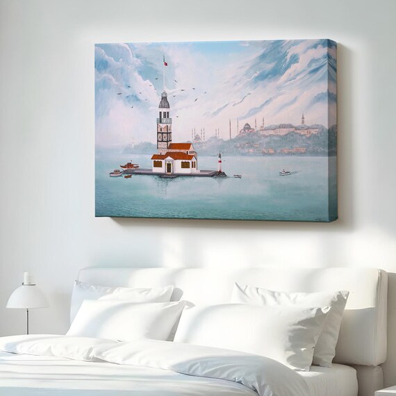 Maidens Tower Istanbul Bosphorus Oil Painting Style Historic Landmark Poster