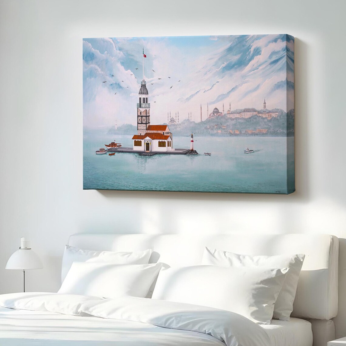 Maidens Tower Istanbul Bosphorus Oil Painting Style Historic Landmark Poster