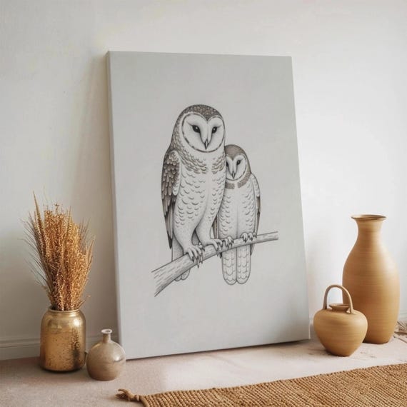 Minimal Owl Line Art Canvas Black White Bird Print Monochrome Animal Illustration Framed Barn Drawing Nature Inspired Modern Decor