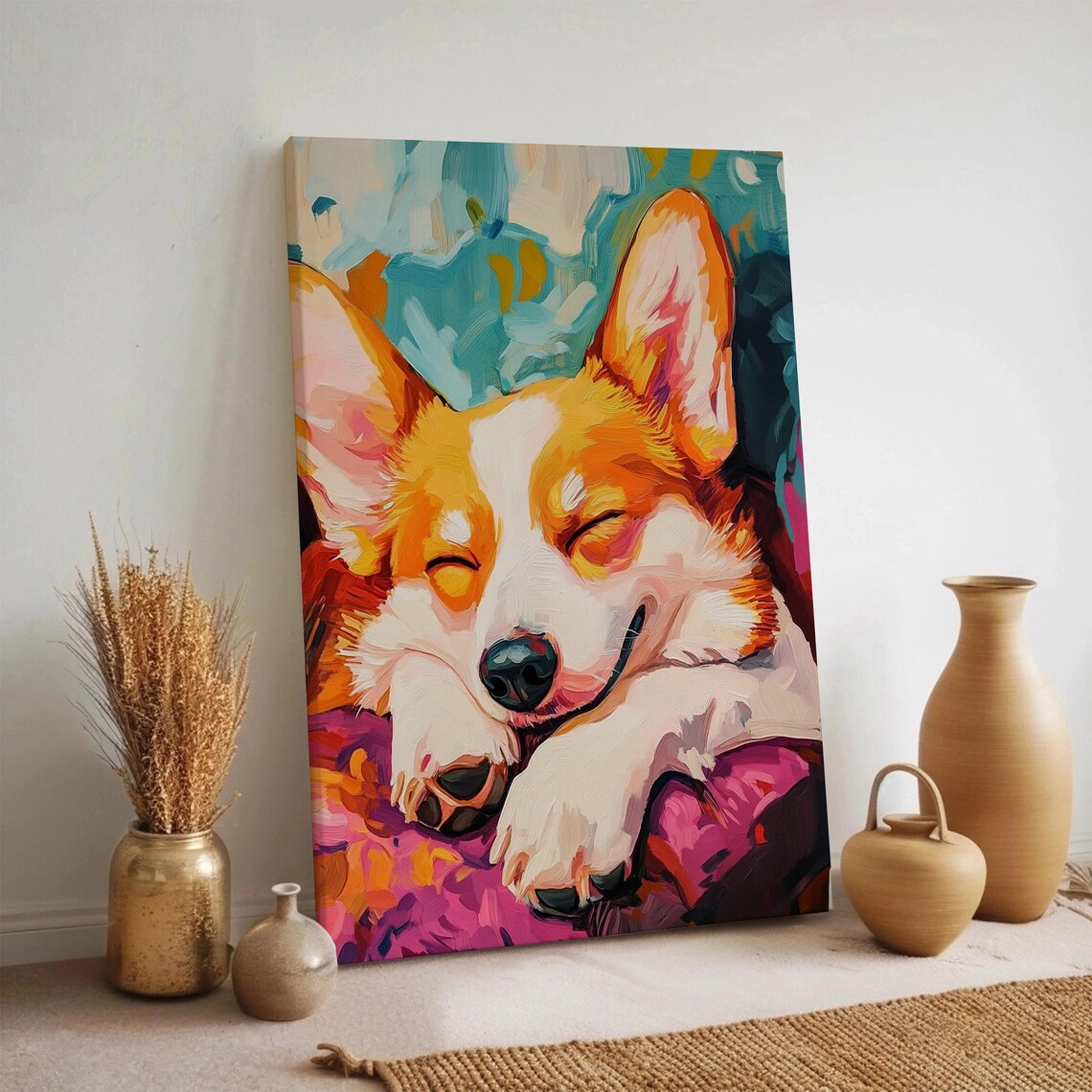 Sleeping Corgi Puppy Colorful Painterly Portrait Cute Dog Art Poster
