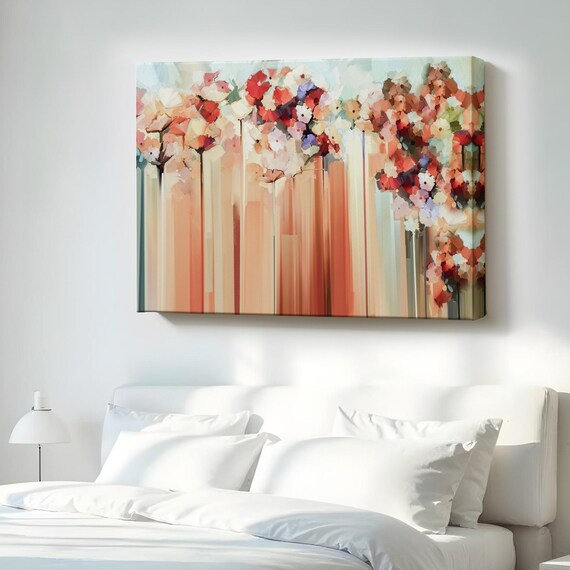 Abstract Flowers Oil Painting Peach Coral Pink Modern Floral Art Poster