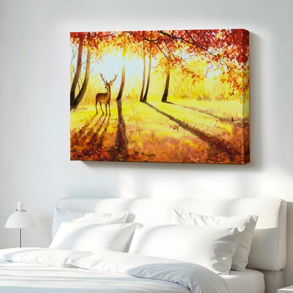 Deer In The Forest Spring Oil Painting Look Canvas Art Nature Decor Print Wall