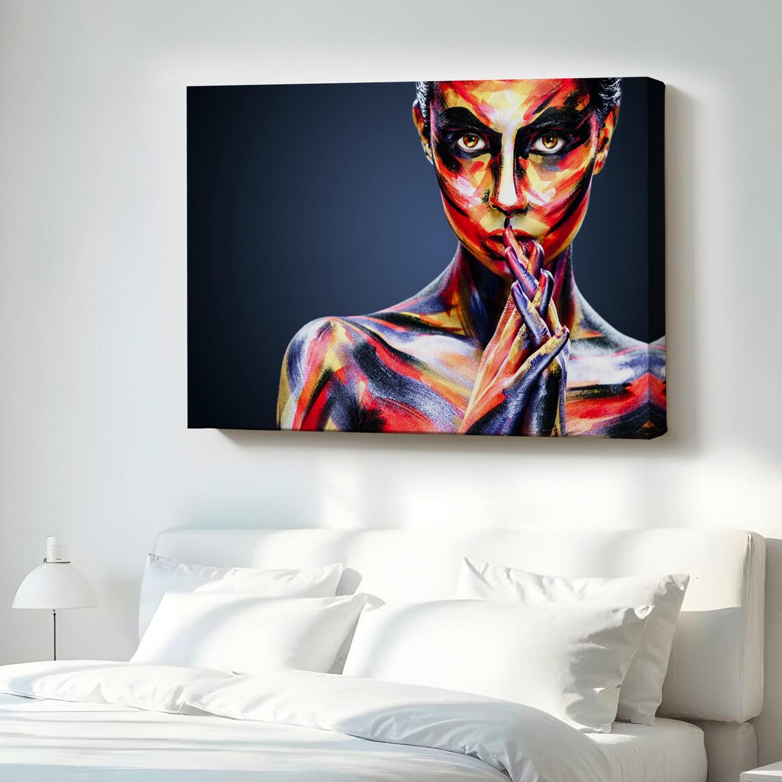 Woman With Colorful Body Paint Finger to Lips Dramatic Portrait Art Poster
