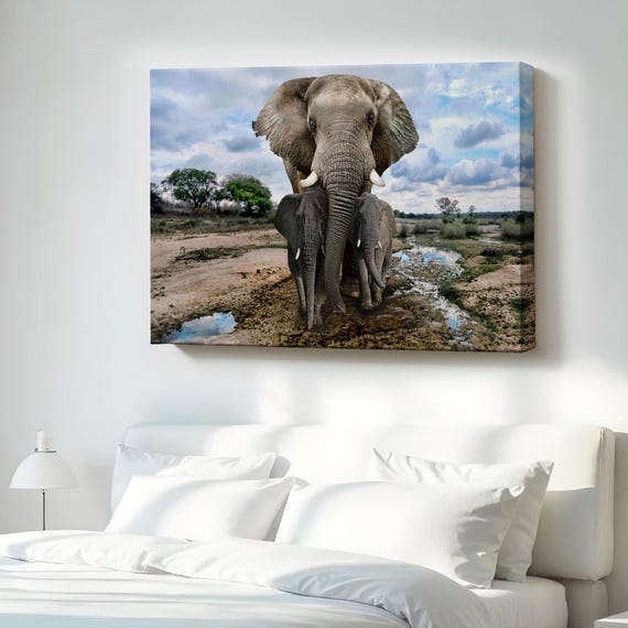 Elephant And Calves Decorative Canvas Painting Animal Wall Art Housewarming Gifts Decor Large