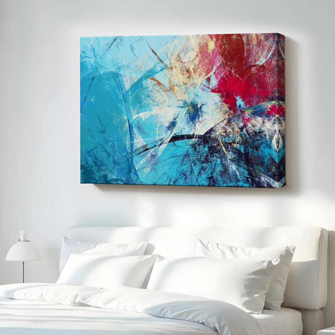 Abstract Blue Ice Canvas Red Accents Modern Geometric Art Poster