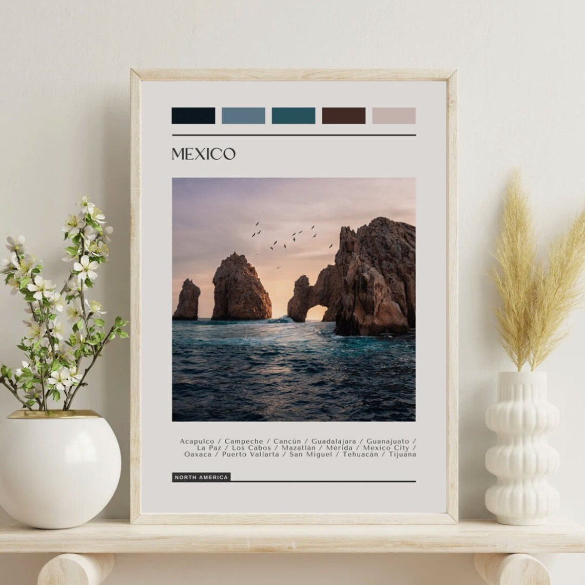 Mexico Los Cabos El Arco Ocean Sunset Color Block Travel Poster
