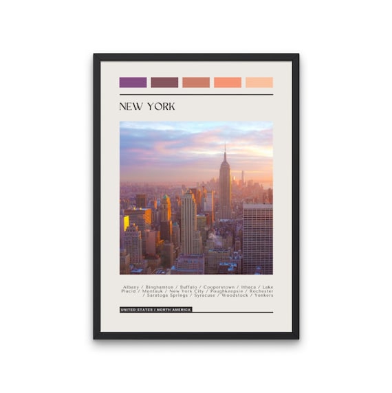 New York Sunset Skyline Empire State Building Vintage Travel Poster