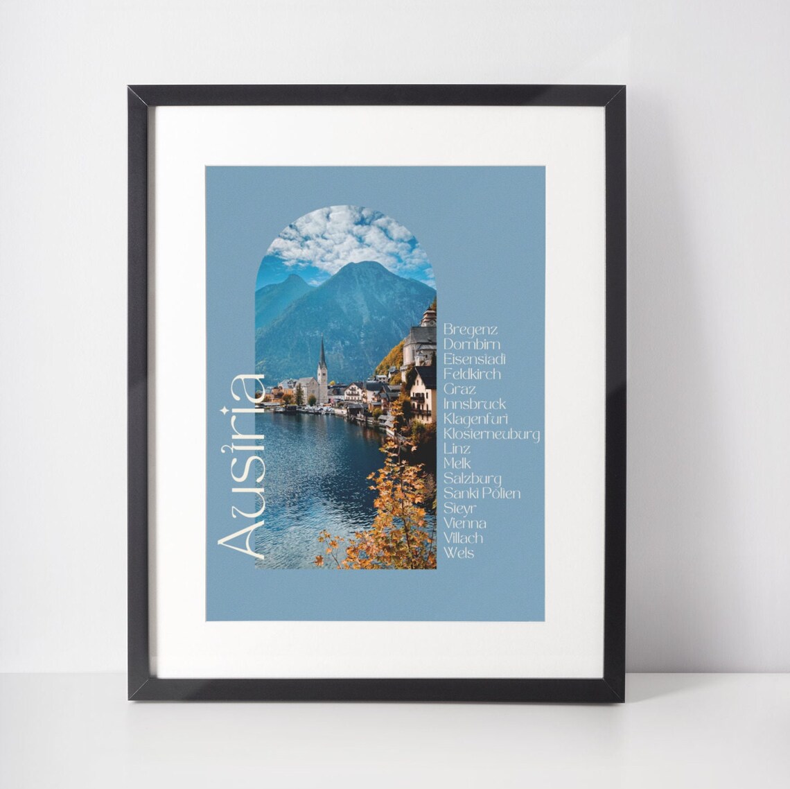 Austria Hallstatt Lakeside Mountain Village Arched Travel Poster