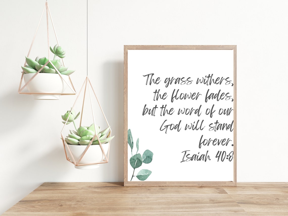 Isaiah 40:8 Grass Withers Flower Fades Watercolor Scripture Poster Art - Image 2
