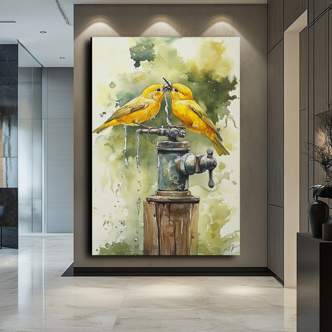 Kissing Birds Art, Romantic Whimsical Bird Illustration
